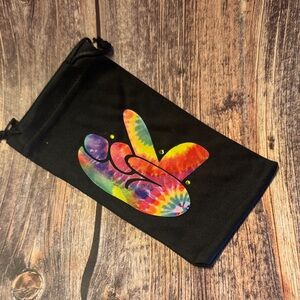 NEW Black Drawstring Sunglasses Pouch with Peace Sign Design Item #PHK6748